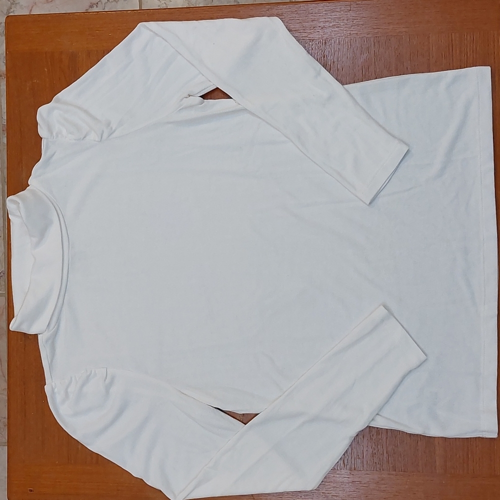 LOFT Ivory Turtleneck with Puff Sleeves Size M EUC